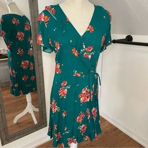Xhilaration Green Floral Wrap Dress